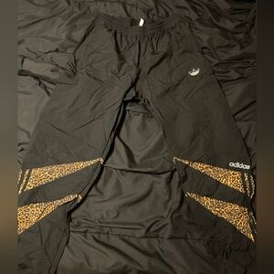 Vibtage Adidas Black Joggers with Leopard Print Details Size M